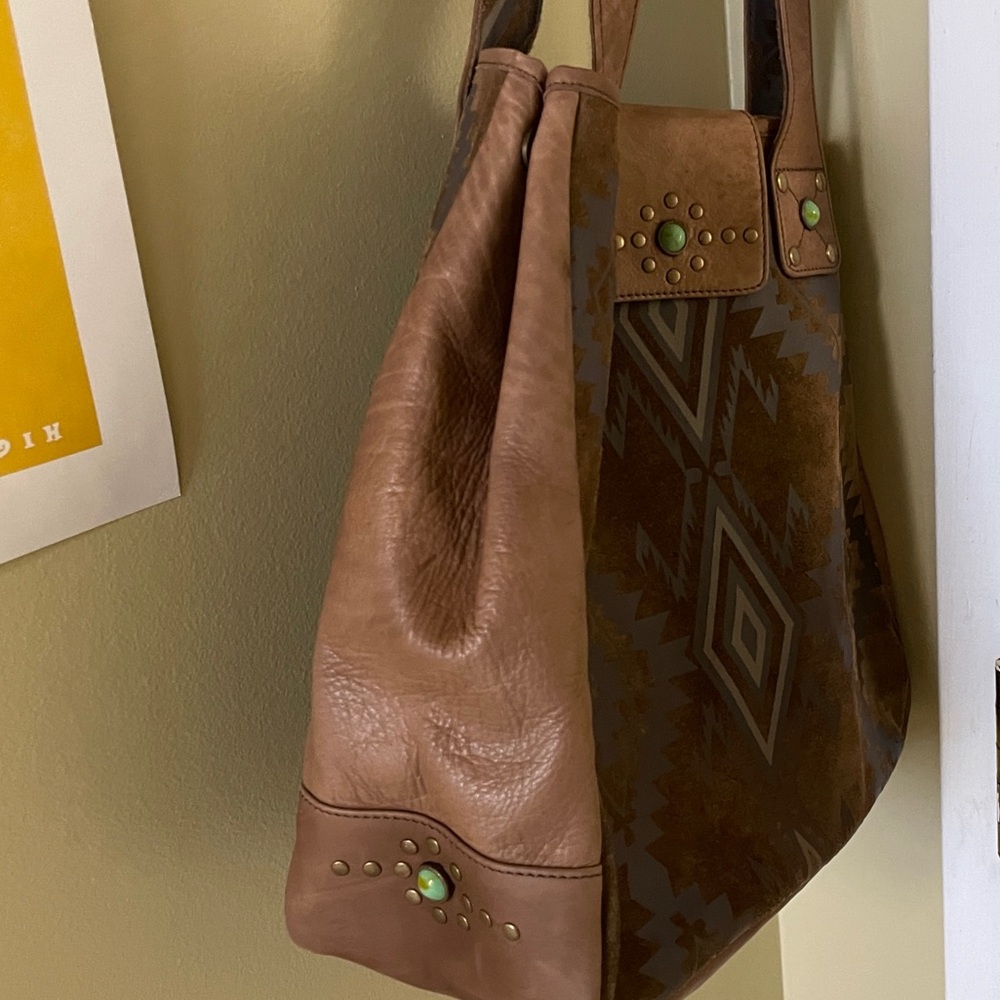 Tasha Polizzi | Suede & Leather Tote Bag w/Southwestern Print & Turquoise ♥ EUC - Picture 6 of 10